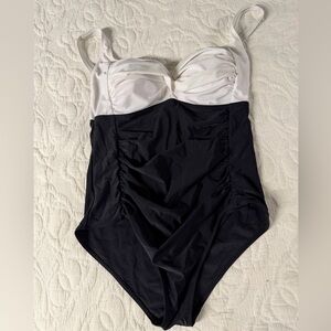Classic Two-Tone Black and White One-Piece Swimsuit